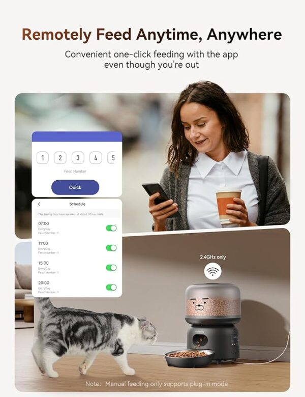 FEELNEEDY Automatic Cat Feeder WiFi Connected,FEELNEEDY 3L Cat/Dog Food Dispenser, Timed Pet Feeders for Dry Food,Up to 36 Portions 10 Meals Per Day (Only Support 2.4G WiFi) - Image 3