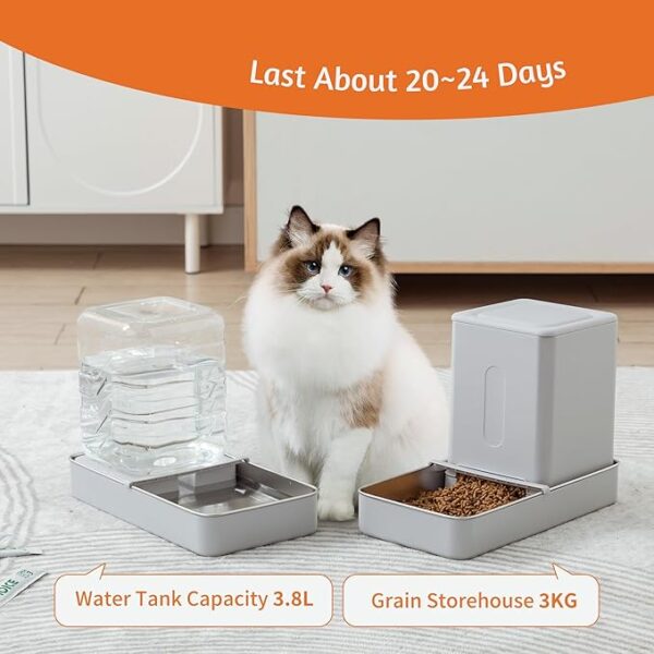 Tailwagpet Automatic Cat Food and Water Dispenser Set - Stainless Steel Cat Feeder and Water Dispenser Gravity Elevated Large Cat Water Bowl Dispenser Cat cat Dry Food Dispenser (3.8L) - Image 4