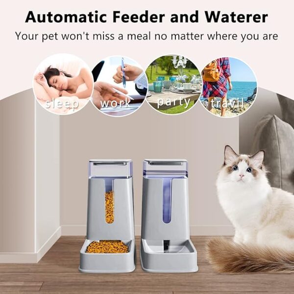 meowyoyo Automatic Cat Feeders 2 Packs with Cat Water Dispenser and Cat Food Dispenser Automatic Dog Feeder and Dog Water Dispenser for Small Medium Big Pet Dog Cat Puppy Kitten 1 Gallon - Image 6