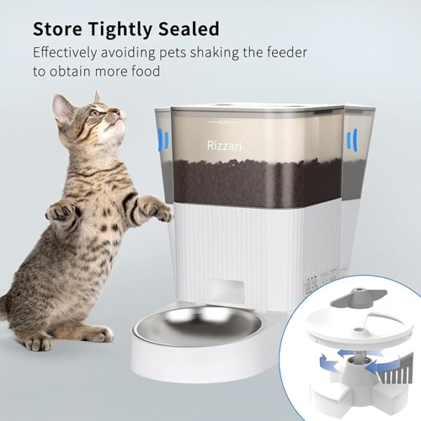 RIZZARI Automatic Cat Feeder, 4.2L Timed Food Dispenser with Display LCD Screen, Large Capacity Pet Feeder for Cats and Small Medium Dogs (White, 4.2L) - Image 5