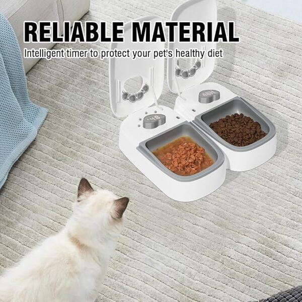 SKAILING Automatic Cat Feeder 2 Meal, 48H Timer Wet Dry Cat Food Dispenser, with Display and Power Saving Mode, for Cat and Dog Automatic Feeder - Image 7