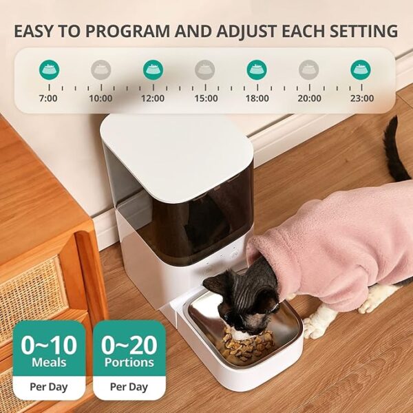 boqii Automatic Cat Feeder, Timed Cat Feeder with APP Control, Dog Food Dispenser with Lock Lid, 30S Voice Recorder, 4L Pet Feeder, White - Image 3