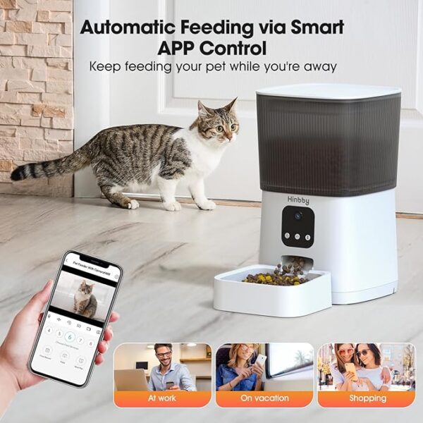 Hinbby Automatic Cat Feeder with 1080P Camera, 7L WiFi Cat Food Dispenser with Remote App Control, Voice & Video Record, Dual Power Supply, Automatic Dog Feeder Auto Pet Dry Food Feeders for Cats - Image 6