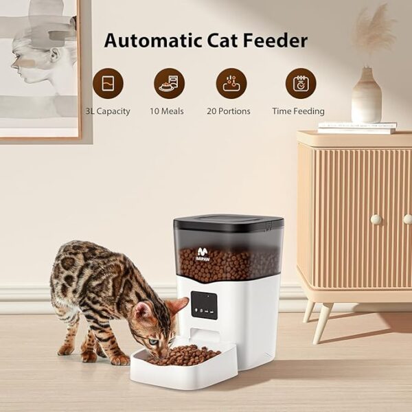 IMIPAW Automatic Cat Feeder WiFi: Automatic Cat Food Dispenser with App Remote Control Timed Feeding of Dry Food 10s Voice Recorder Programmable Pet Feeder for Cat & Small Dog Up to10 Meals - Image 5