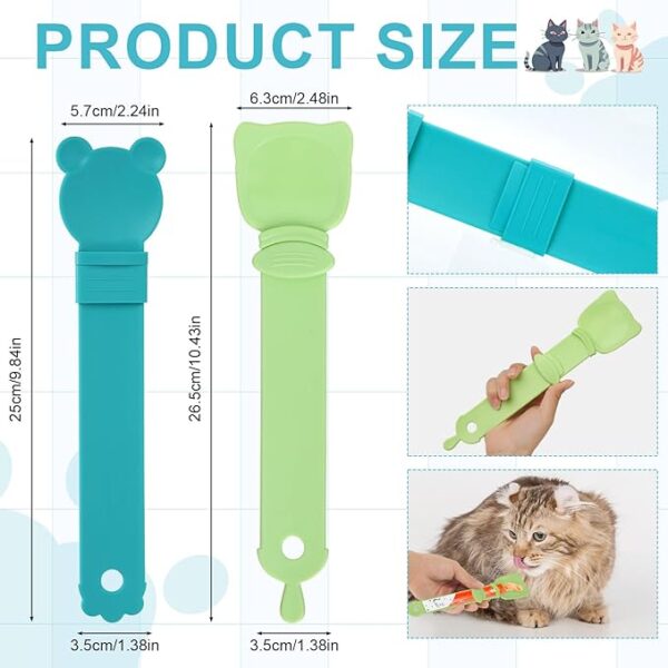 NQEUEPN 2pcs Cat Strip Feeders, Intelligent Cat Strip Feeder Kitten Lickable Snack Spoon Cat Puree Spoon Multi-Functional Cat Snack Strip Spoon for Dogs and Cats (Green, Blue) - Image 7