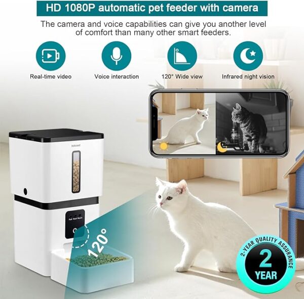 DoHonest Automatic Dog Feeder with Camera - 5G WiFi Easy Setup 8L Motion Detection Smart Cat Food Dispenser 1080P HD Video Recording 2-Way Audio Timed Pet Feeder App Control Night Vision - Image 4