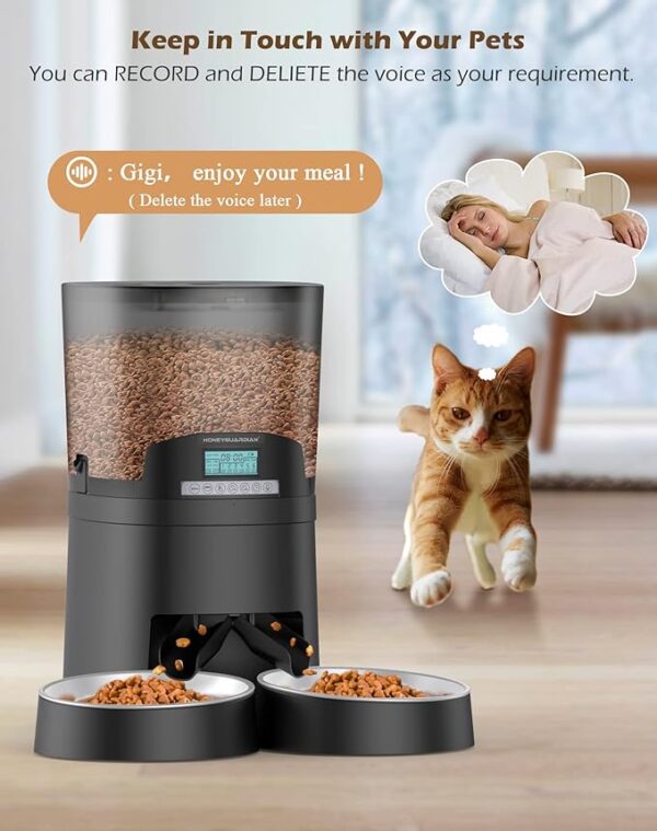 HoneyGuaridan Automatic Cat Feeders 2 Cats, 2.4G WiFi Smart Pet Feeder with APP Control for Cats and Dogs Dry Food Dispenser with 2 Stainless Steel Bowl, Desiccant Bag, 10s Voice Recorder (6.5L, Blue) - Image 5