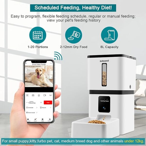 DoHonest Automatic Dog Feeder with Camera - 5G WiFi Easy Setup 8L Motion Detection Smart Cat Food Dispenser 1080P HD Video Recording 2-Way Audio Timed Pet Feeder App Control Night Vision - Image 5