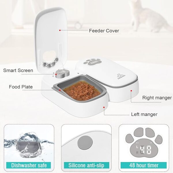 SKAILING Automatic Cat Feeder 2 Meal, 48H Timer Wet Dry Cat Food Dispenser, with Display and Power Saving Mode, for Cat and Dog Automatic Feeder - Image 5