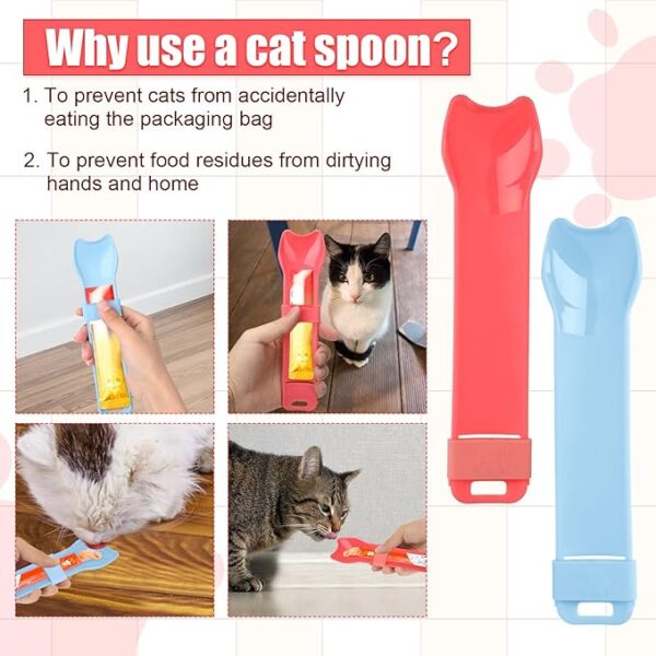 NQEUEPN 2pcs Cat Strip Feeders, Kitten Lickable Snack Spoon Intelligent Cat Strip Feeder Multi-Functional Cat Puree Spoon Cat Snack Strip Spoon for Dogs and Cats (Pink, Blue) - Image 4