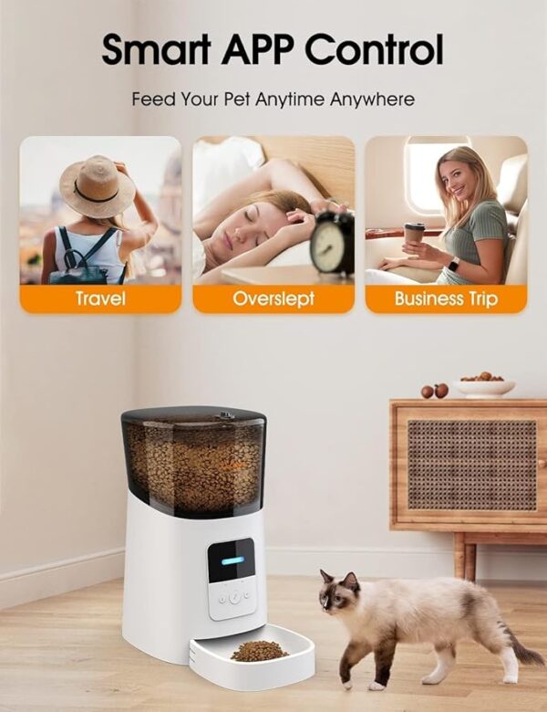 WOPET 6L Automatic Cat Feeder, WiFi Automatic Dog Feeder with APP Control for Remote Feeding, Automatic Cat Food Dispenser with Low Food Sensor and Voice Recorder, Up to 15 Meals Per Day - Image 4