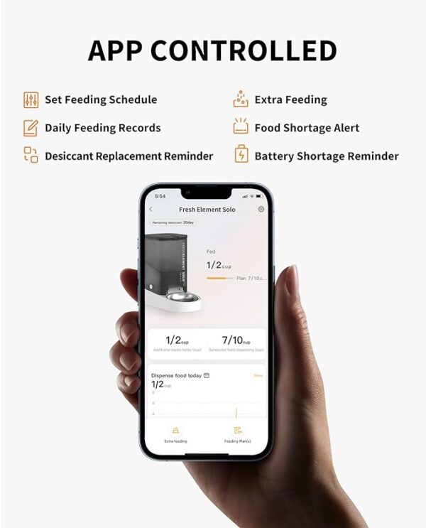 PETKIT Automatic Pet Feeder, 3L WiFi Cat Dog Feeder, Schedule Feeding Pet Food Dispenser for Cats and Dogs with 304 Stainless Steel Feeding Bowl, Up to 10 Meals per Day, USB Cable/App Control - Image 7