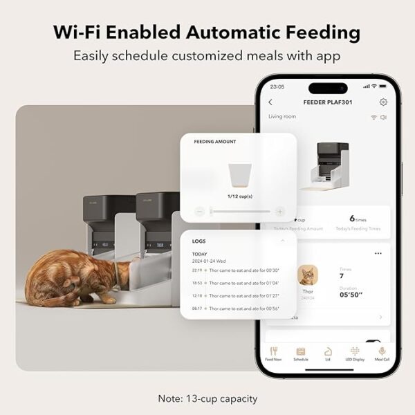 PETLIBRO Upgraded RFID Automatic Cat Feeder, 5G Wi-Fi Automatic Pet Feeder, 3L Auto Cat Feeder App Control with Light Collar Tag, Tag Activated One Automatic Cat Food Dispenser 1-10 Meals Control - Image 3