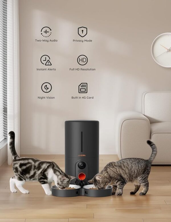 WOPET Automatic Cat Feeder with Camera for Two Cats, 1080p HD Automatic Dog Feeder, 5G WiFi Pet Feeder with Night Vision for Cat & Dog, SD Card Storage & 2-Way Audio,Black 6L - Image 4