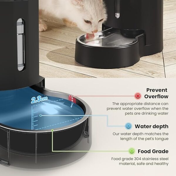 CZPET Automatic 4L/1Gal/135Oz Cat Water Dispenser with Stainless Steel Bowl, Gravity Waterer for Small Medium Dog Puppy Kitten (Black) - Image 4