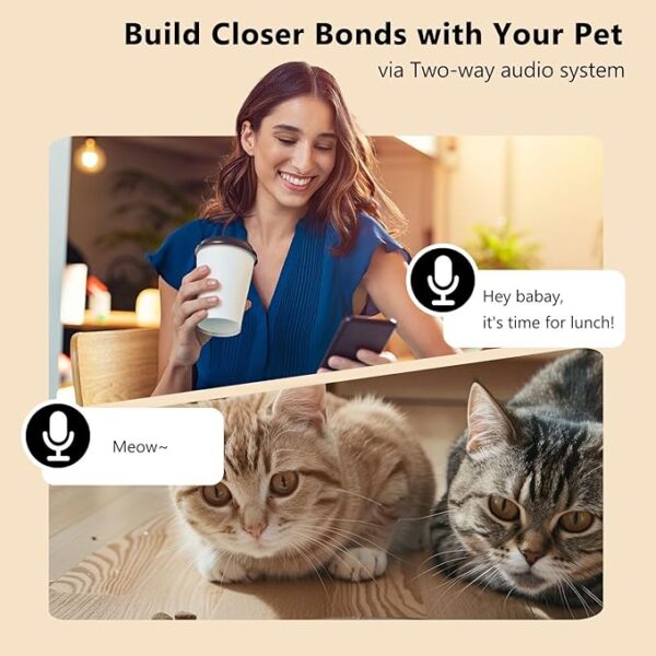 Automatic Cat Feeder with Camera, 1080P Live Video with Night Vision, 6L/25 Cups Timed Cat Food Dispenser for Remote Feeding, 2-Way Audio, Pet Feeder for Cats and Dogs with App Control - Image 5