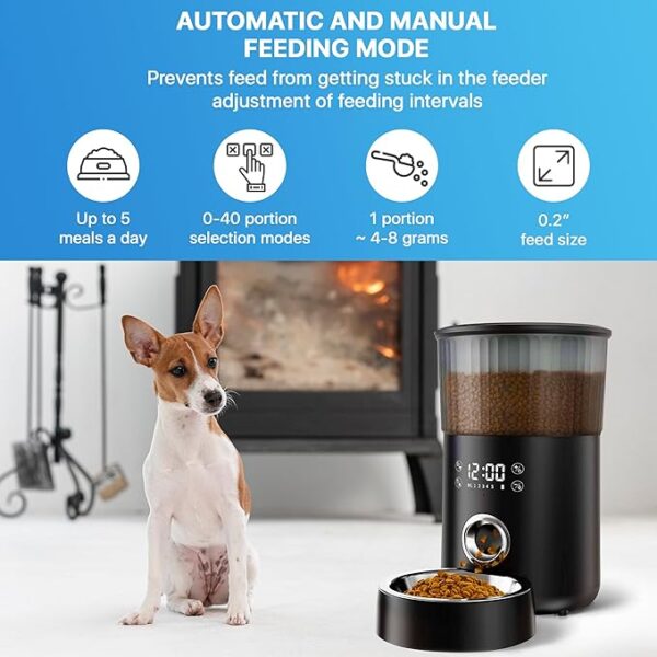 PUREVACY Automatic Cat Feeders for Indoor Cats with Timer. 4L Capacity Black Automatic Cat Feeder with Timer, Voice Recorder. Automatic Dog Feeder with Timer. 1-5 Meals.Cat Food Dispenser - Image 5