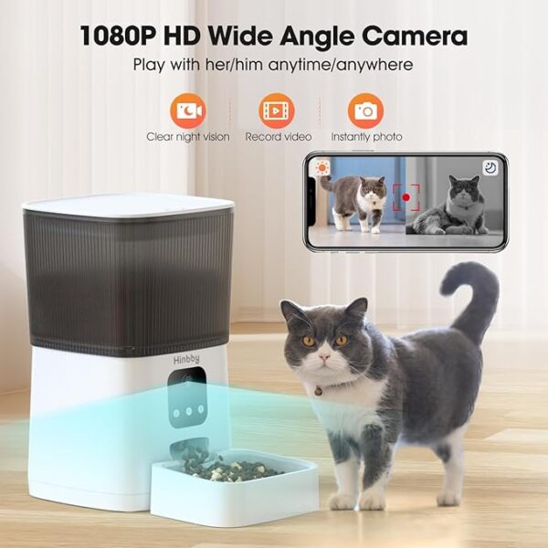 Hinbby Automatic Cat Feeder with 1080P Camera, 7L WiFi Cat Food Dispenser with Remote App Control, Voice & Video Record, Dual Power Supply, Automatic Dog Feeder Auto Pet Dry Food Feeders for Cats - Image 5