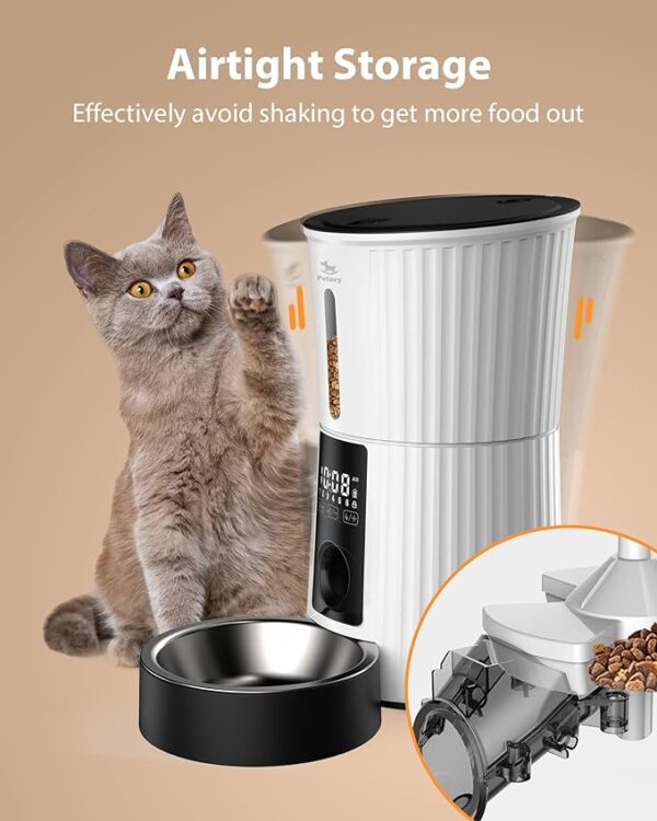 Petory Timed Automatic Cat Feeders - 4L Programable Dry Food Dispenser for Cats and Small Medium Dogs 6 Meals with Desiccant Bag Dual Power Supply 10S Voice Recorder - Image 5