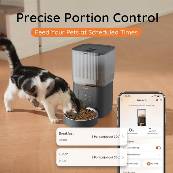 WOPET Automatic Cat Feeder 4L WiFi Cat Food Dispenser with APP Control for Slow Feeding,10S Voice Record,1-10 Meals Per Day for Cats and Dogs,Black - Image 5