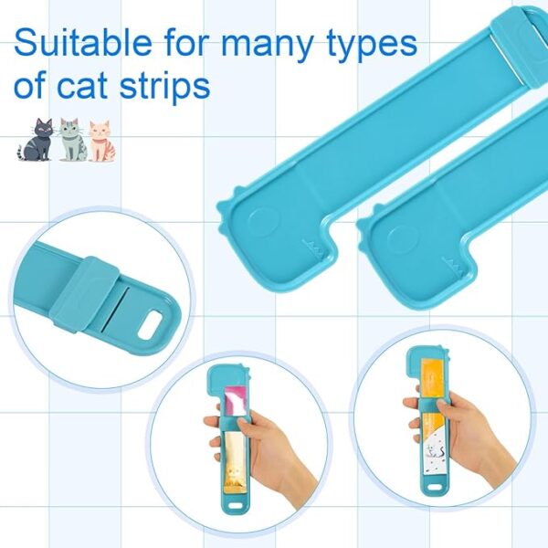 NQEUEPN 2pcs Cat Strip Feeders, Cartoon Cute Happy Cat Strip Squeeze Spoon Holder Multifunctional Cat Treat Dispenser for Wet Food Liquid Snack Puree Feeding Pet Supplies (Blue) - Image 5