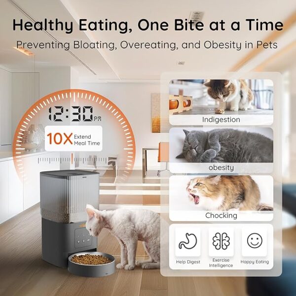 WOPET Automatic Cat Feeder 4L WiFi Cat Food Dispenser with APP Control for Slow Feeding,10S Voice Record,1-10 Meals Per Day for Cats and Dogs,Black - Image 4