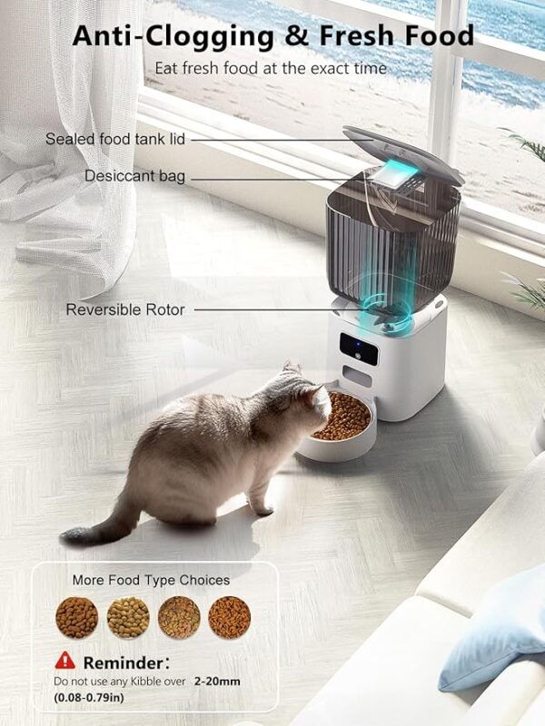 Sandpoy Automatic Cat Feeder - 6L WiFi Cat Feeder for Remote Feeding with APP Control, Low Food & Blockage Sensor, Sandpoy Timed Pet Feeder for Cats & Dogs, Up to 10 Meals Per Day - Image 2