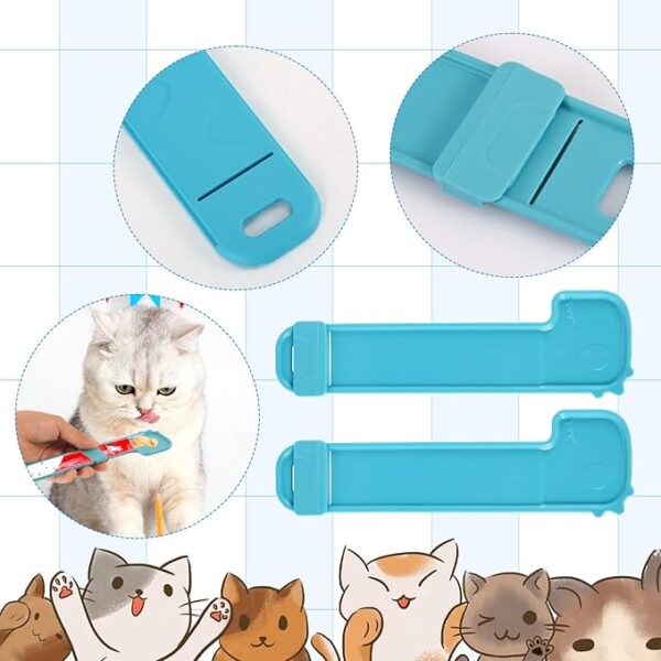 NQEUEPN 2pcs Cat Strip Feeders, Cartoon Cute Happy Cat Strip Squeeze Spoon Holder Multifunctional Cat Treat Dispenser for Wet Food Liquid Snack Puree Feeding Pet Supplies (Blue) - Image 6