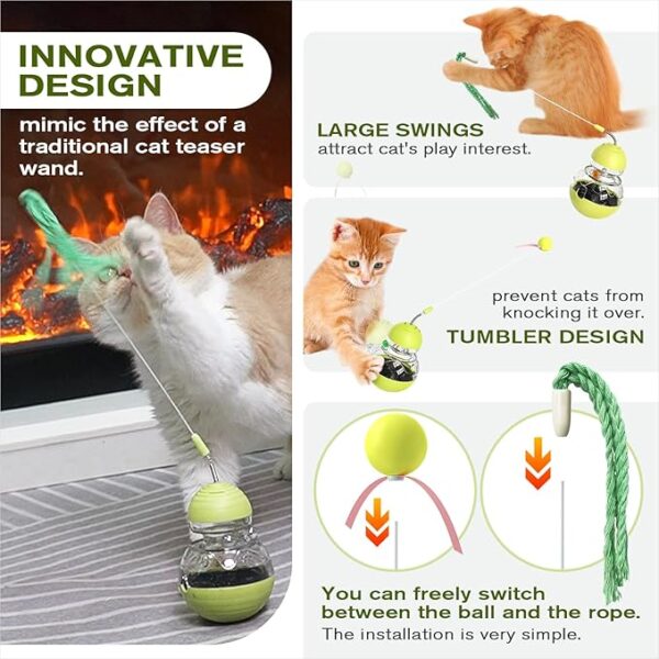 Cat Interactive Toys for Indoor Cats Kitten Wand Toy Weight Loss Lose Kitty Tracking Balls Slow Food Dispenser Feeder Treat Dispensing Feeding Pet Supplies Birthday Gift - Image 4