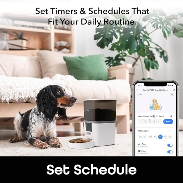 Geeni 6L Smart Pet Feeder - Automatic Cat and Dog Food Dispenser, WiFi Control, Voice Recorder, Battery Backup, Large Capacity, Portion Control - White - Image 4