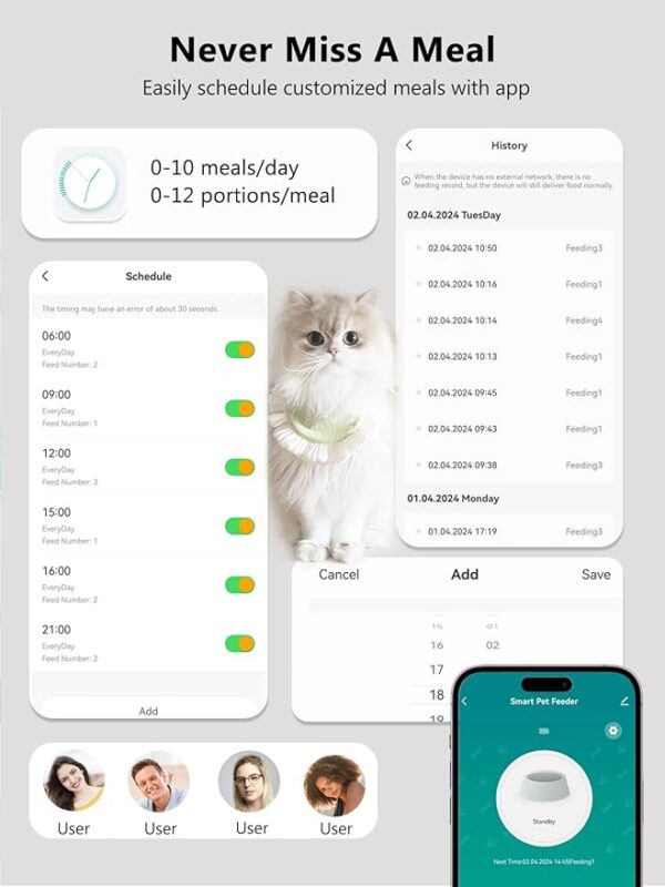 Sandpoy Automatic Cat Feeder - 6L WiFi Cat Feeder for Remote Feeding with APP Control, Low Food & Blockage Sensor, Sandpoy Timed Pet Feeder for Cats & Dogs, Up to 10 Meals Per Day - Image 5