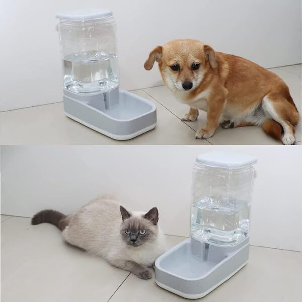 YANEVIVPM Pet Water Dispenser Food Feeder 1 Gallon and 3-Pounds Dry Food Capacity Automatic Dog Cat Feeders with Food Bowl for Large or Small Dogs (Grey Waterer +Feeder) - Image 3