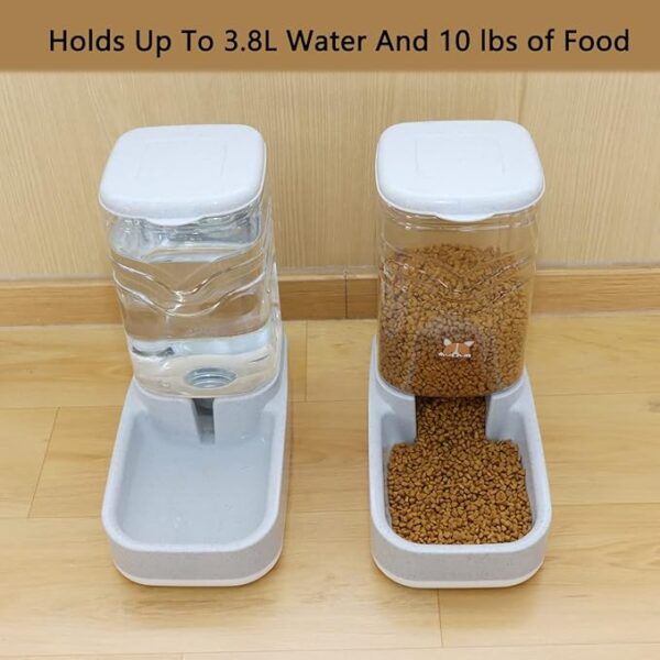 Generic Gravity Pet Water Dispenser Food Feeder，Hold 1-Gallon Water And10-Pound of Dry Food. Automatic Water Food Station for Cats & Small, Medium, Large Dogs (Gray Waterer+Feeder) - Image 5