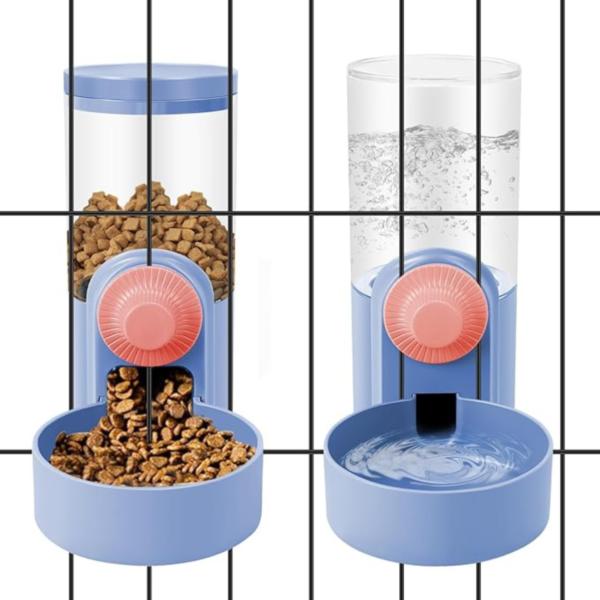 Yummy Sam Hanging Cage Automatic Small Pet Food Bowl Water Bottle Dispenser, 1L Auto Gravity Pet Feeder and Waterer Set Kennel Feeding Station Crate Feeder Dish for Puppy Cats Rabbit Ferret (Purple)