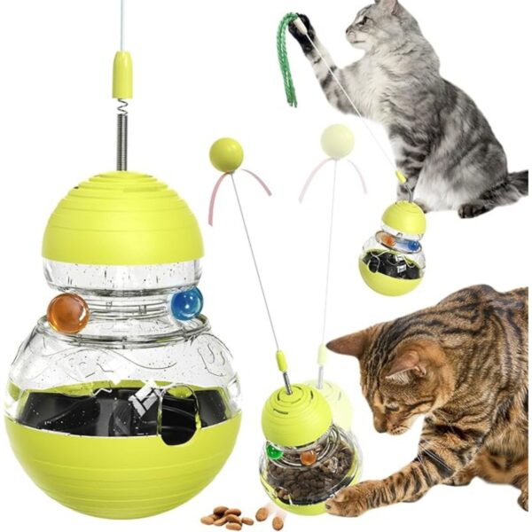 Cat Interactive Toys for Indoor Cats Kitten Wand Toy Weight Loss Lose Kitty Tracking Balls Slow Food Dispenser Feeder Treat Dispensing Feeding Pet Supplies Birthday Gift