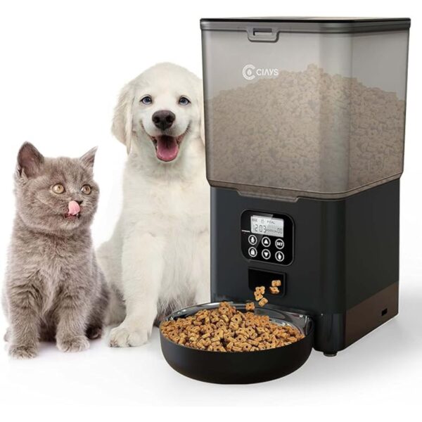 Ciays Automatic Cat Feeder, 5.6L, 4 Meals Per Day, Pet Dry Food Dispenser, Dual Power Supply & Voice Recorder, Black