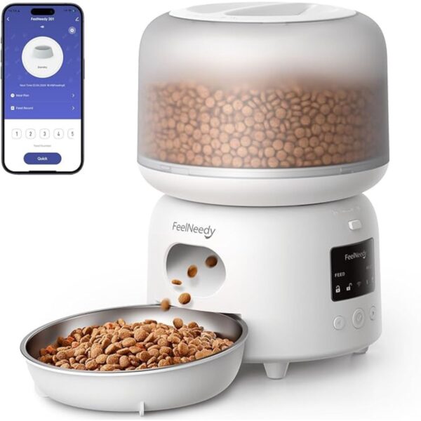 FEELNEEDY Automatic Pet Feeder, 3L WiFi Food Dispenser for Cats and Dogs with 304 Stainless Steel Feeding Bowl, Up to 36 Portions 10 Meals Per Day, App Control/2.4G WiFi Spport