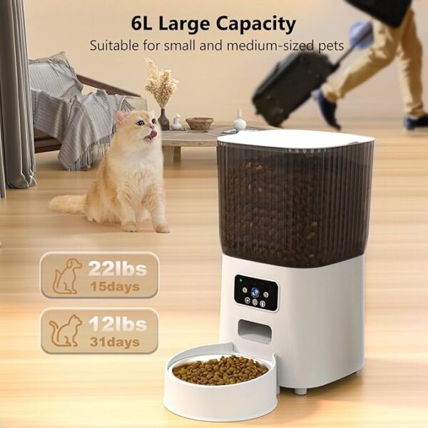 Automatic Cat Feeder with Camera, 1080P Live Video with Night Vision, 6L/25 Cups Timed Cat Food Dispenser for Remote Feeding, 2-Way Audio, Pet Feeder for Cats and Dogs with App Control - Image 2