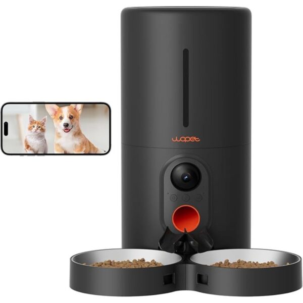 WOPET Automatic Cat Feeder with Camera for Two Cats, 1080p HD Automatic Dog Feeder, 5G WiFi Pet Feeder with Night Vision for Cat & Dog, SD Card Storage & 2-Way Audio,Black 6L