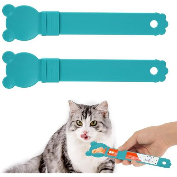 NQEUEPN 2pcs Cat Strip Feeders, Lickable Cat Snack Strip Feeder Cute Kitten Snack Spoon Happy Cat Puree Spoon Multi-Functional Cat Squeeze Snack Spoon for Dogs Cats (Blue)