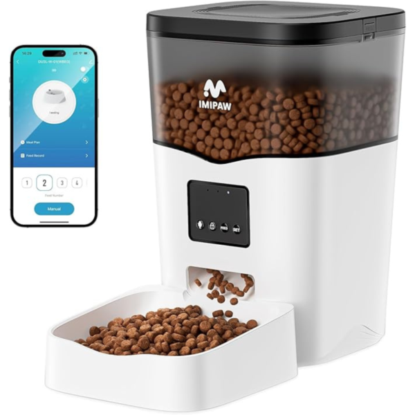 IMIPAW Automatic Cat Feeder WiFi: Automatic Cat Food Dispenser with App Remote Control Timed Feeding of Dry Food 10s Voice Recorder Programmable Pet Feeder for Cat & Small Dog Up to10 Meals