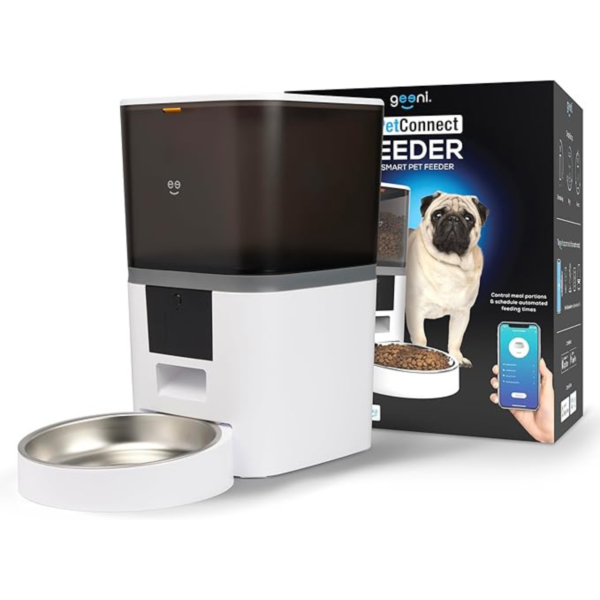 Geeni 6L Smart Pet Feeder - Automatic Cat and Dog Food Dispenser, WiFi Control, Voice Recorder, Battery Backup, Large Capacity, Portion Control - White