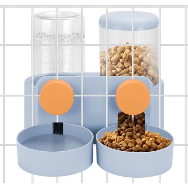 Yummy Sam Hanging Automatic Pet Food Bowl Water Dispenser, 1L Auto Gravity Cat Feeder and Waterer Set Kennel Feeding Watering Station Crate Feeder Dish for Rabbit Puppy Cats Ferret (Blue)