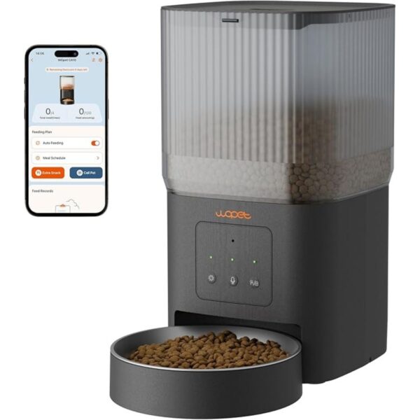 WOPET Automatic Cat Feeder 4L WiFi Cat Food Dispenser with APP Control for Slow Feeding,10S Voice Record,1-10 Meals Per Day for Cats and Dogs,Black