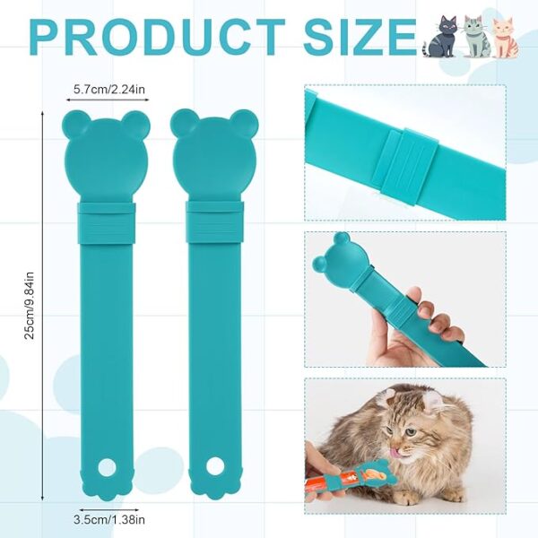 NQEUEPN 2pcs Cat Strip Feeders, Lickable Cat Snack Strip Feeder Cute Kitten Snack Spoon Happy Cat Puree Spoon Multi-Functional Cat Squeeze Snack Spoon for Dogs Cats (Blue) - Image 2