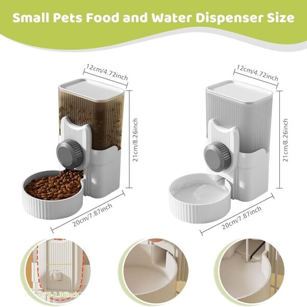 Yummy Sam Hanging Cage Automatic Small Pet Food Bowl Water Bottle Dispenser, 1L Auto Gravity Pet Feeder and Waterer Set Kennel Feeding Station Crate Feeder Dish for Rabbit Puppy Cats Ferret (Grey) - Image 2