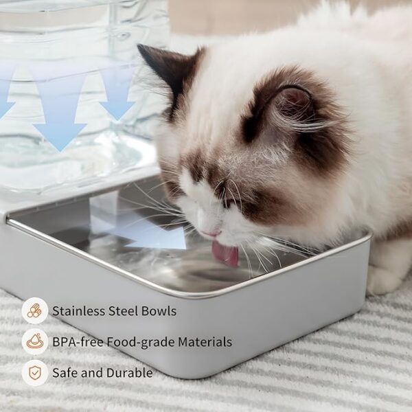 Tailwagpet Automatic Cat Food and Water Dispenser Set - Stainless Steel Cat Feeder and Water Dispenser Gravity Elevated Large Cat Water Bowl Dispenser Cat cat Dry Food Dispenser (3.8L) - Image 5