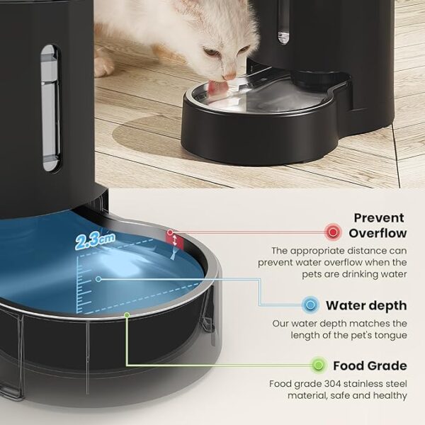 CZPET Automatic 4L/1Gal/135Oz Cat Water Dispenser with Stainless Steel Bowl, Gravity Waterer for Small Medium Dog Puppy Kitten (Black) - Image 4