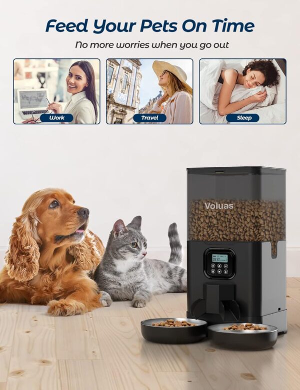 Voluas Automatic Cat Feeders for Two Cats, Double Pet Feeder with 2 Stainless Steel Bowls,6L Timed Cat Feeder with Memory Function, Pet Food Dish - Image 2