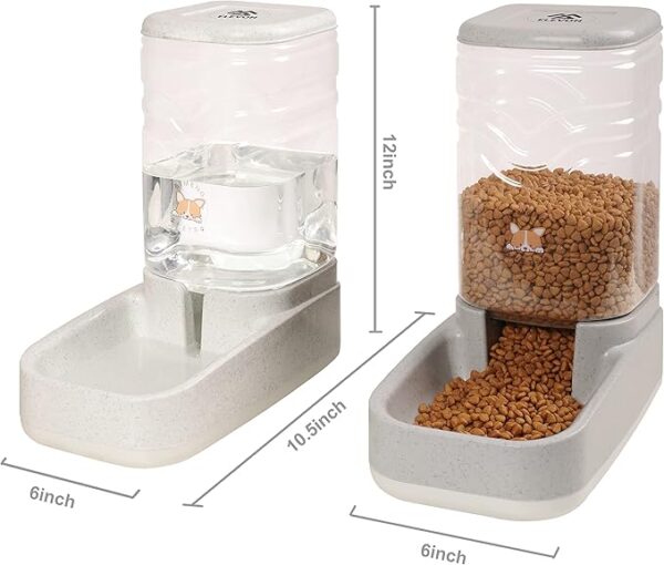 ELEVON Automatic Dog Cat Gravity Food and Water Dispenser Set with Pet Food Bowl for Small Large Pets Puppy Kitten Rabbit Large Capacity(White & Gray, 3.8L) - Image 4